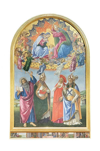 Coronation of the Virgin with angels and st John the evangelist, st Augustine, 1489-90 circa, (tempera on wood)