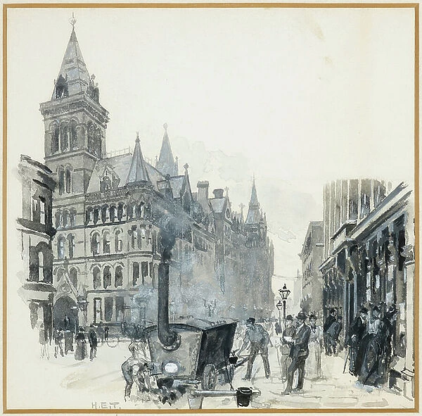 Corporation Road Making, Princess Street and Town Hall, 1893-94 (w / c gouache on paper)