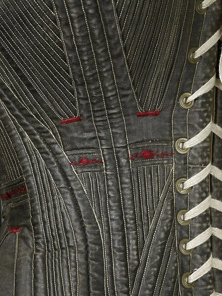 Corset (view N), 1840-50 (cotton, metal, leather & satin)