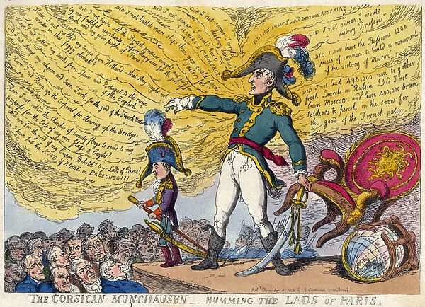THE CORSICAN MUNCHAUSEN -HUMMING THE LADS OF PARIS. 1813 (engraving)
