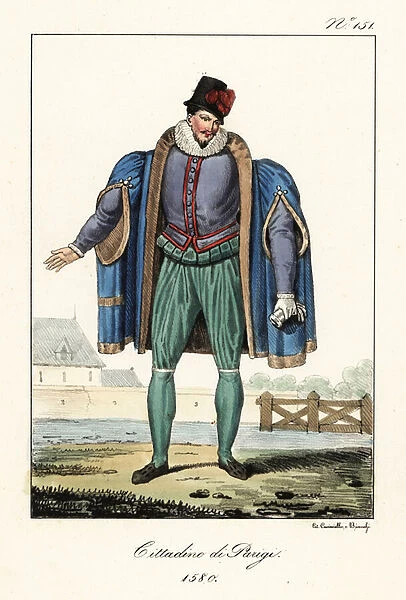 Costume of a bourgeois man of Paris, 1580. 1825 (lithograph)