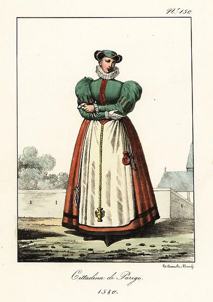 Costume of a bourgeoise lady of Paris, 1580. 1825 (lithograph)