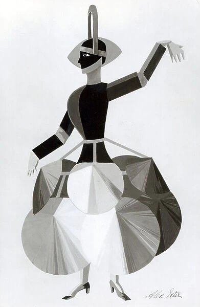 Costume design for the film Aelita, 1924 (gouache on paper) (b / w photo)