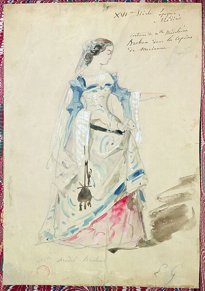 Costume design for Mlle Madeleine Brohant (1833-1900) for the role of Marianne in