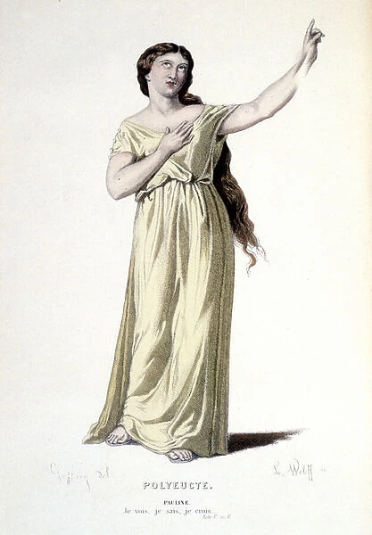 Costume design for Pauline in Polyeucte, 1884 (colour litho)