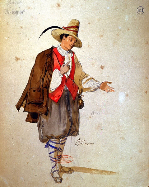 Costume design for the role of Pierrot in an 1847 production of Don Juan