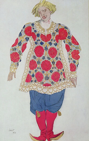 Costume design for The Russian Buffoon, from Sleeping Beauty, 1921 (colour litho)