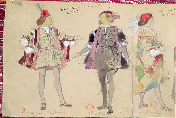 Costume designs for Octave (played by Brindeau) and Coelio (played by Delaunay) for