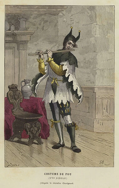 Costume of a fool, 16th Century (coloured engraving)
