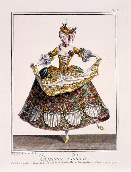 Costume of a Gentle Peasant Woman, late 18th century (hand-coloured engraving)