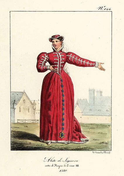 Costume of a lady in the reign of King Henry III of France, 1580 1825 (lithograph)