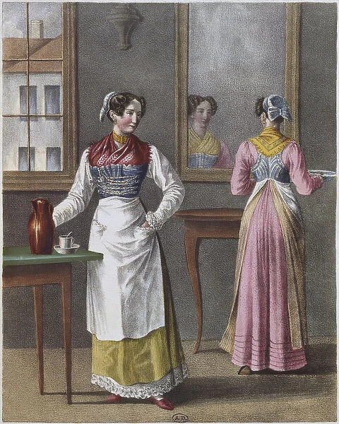 Costumes of servants from Munich (colour litho)