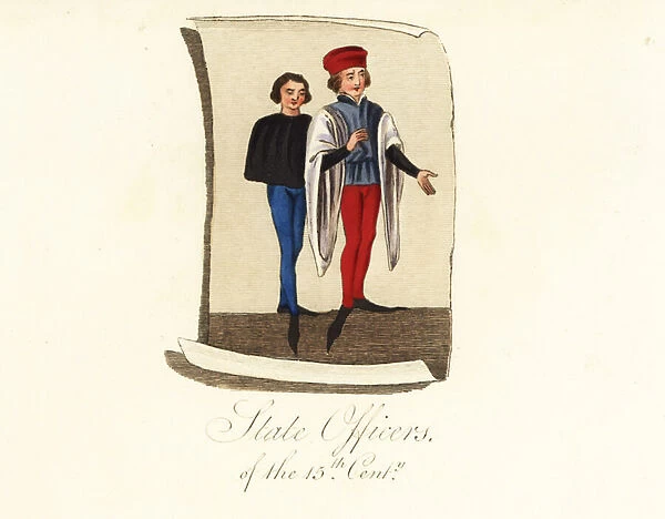 Costumes of state officers of the 15th century. 1842 (engraving)
