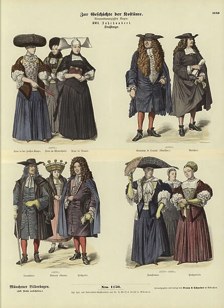 Costumes of Strasbourg, 17th Century (coloured engraving)