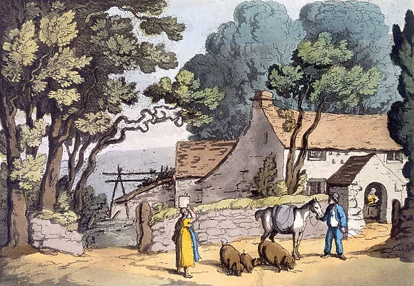A Cottage in the Duchy of Cornwall, 1822 (hand-coloured etching)