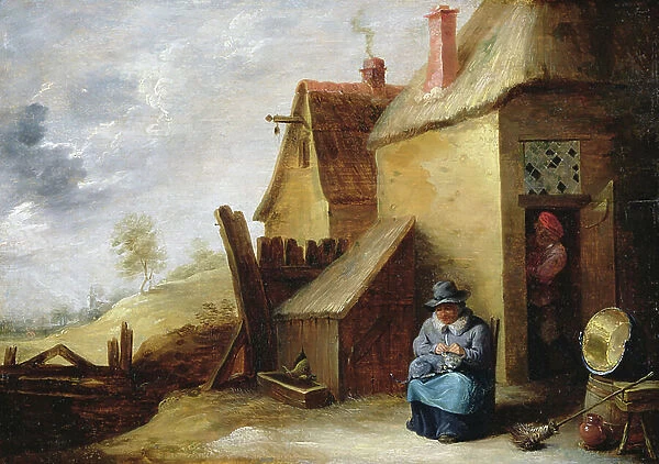 Cottage in a landscape (oil on panel)