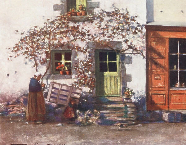 A Cottage in Rochefort-en-Terre (colour litho)