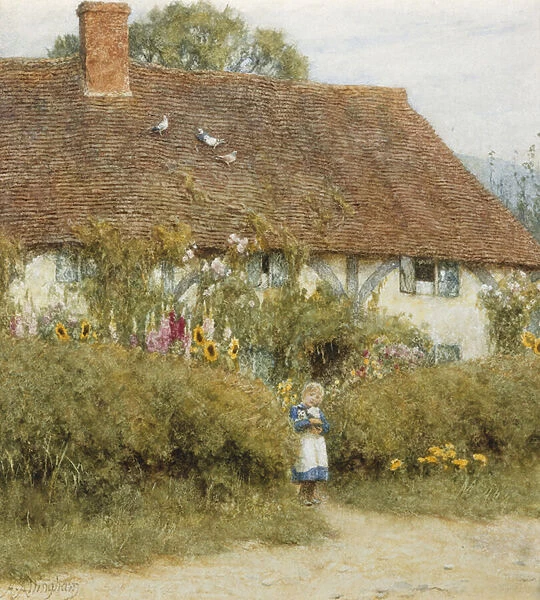 Cottage at West Horsley, Surrey (w  /  c with scratching out on paper)
