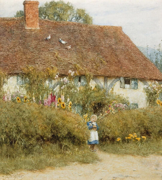 Cottage at West Horsley, Surrey (watercolour with scratching out)