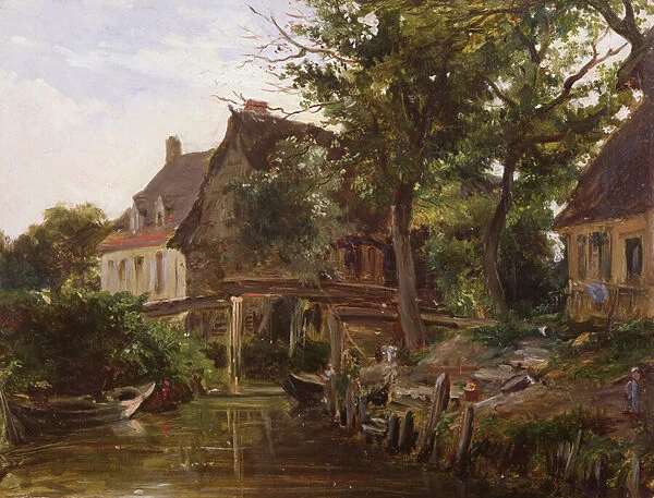 Cottages by a stream, c. 1824
