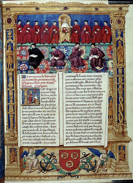 The Council of Ten The Doge is in the center. Page taken from a description or deals with the government and regime of the city and seigneury of Venice realized by Admiral Louis Malet de Graville