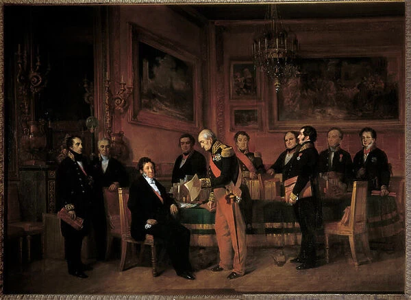 Council of Ministers at the Palais des Tuileries, Marechal Soult presents to Louis