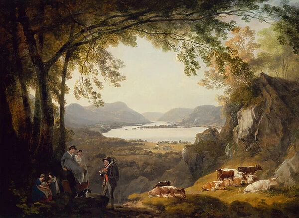 Country Folk Resting with Cattle in a Wooded Landscape (oil)
