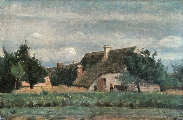 Country Scene, Woman with a Cow (oil on canvas)
