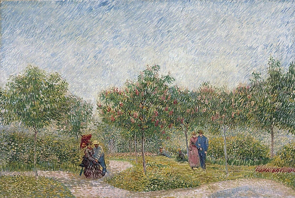 'Couple d amoureux dans le square saint-Pierre de Montmartre, Paris'(Garden in Montmartre with lovers) Peinture de Vincent van Gogh (1853-1890) 1887 Dim 75 X 112, 5 cm Van Gogh Museum, Amsterdam