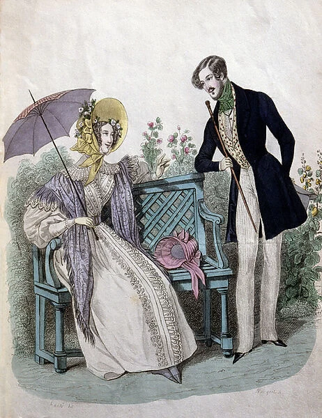 Couple with dandy of the second half of the 19th century