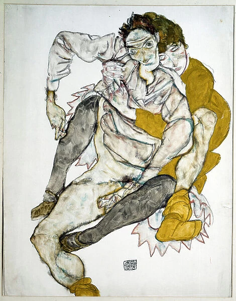 Couple sitting, 1915 (pencil and tempera on paper)