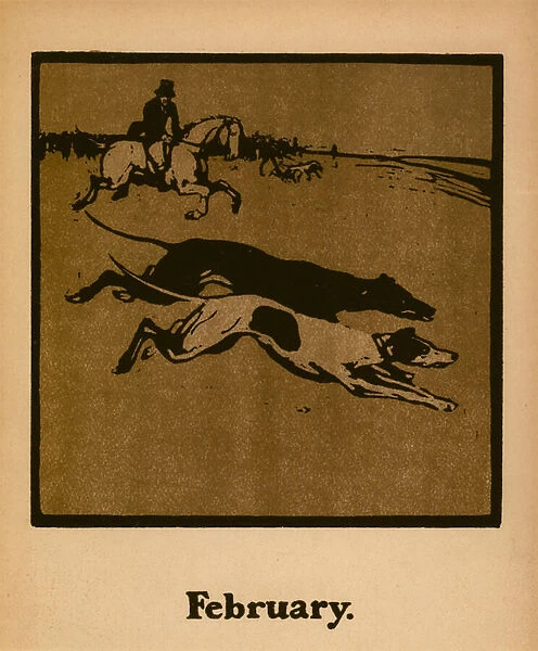 Coursing (February), c. 1898 (colour litho)