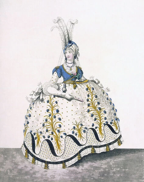 Court Dress, fig no. 130 from The Gallery of Fashion, 1797 (coloured engraving)
