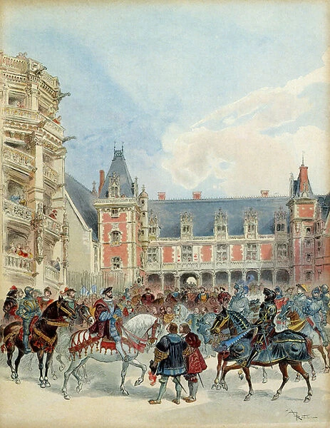 The court of Francois I (1494-1547) at the royal castle of Blois, before 1524