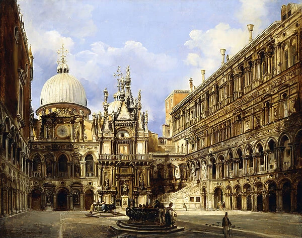 The Courtyard of the Doges Palace, Venice, 1841 (oil on paper laid down on canvas)