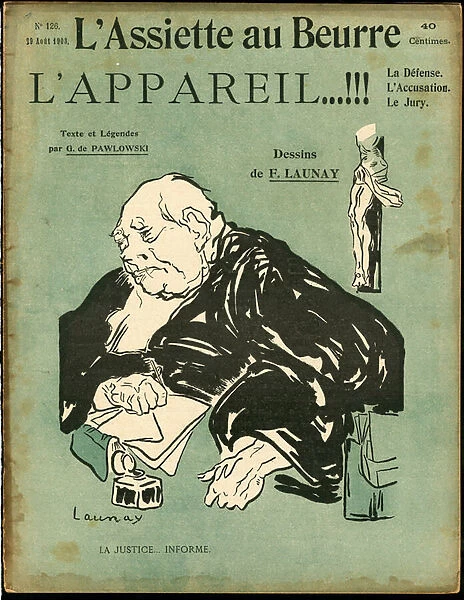 Cover of 'L Assiette au Beurre', number 126, Satirique en Couleurs, 1903_8_29: Justice Proces - Magistrate (lithograph)