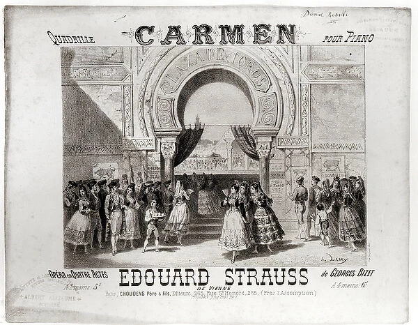 Cover of the score of piano quadrille from Carmen by Edouard Strauss (1835-1916)