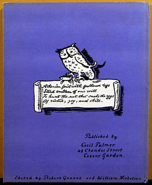 Back cover of The Winter Owl, published by Cecil Palmer, London, 1923 (colour litho) (see also 109805)