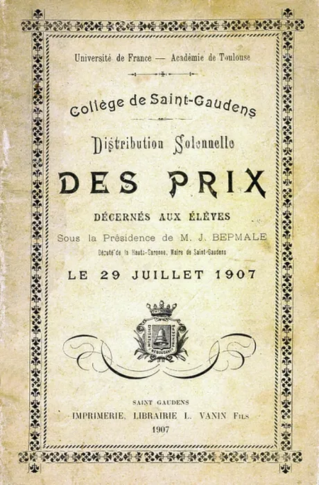 Framed Print : Coverage of the program of the solemn distribution of prizes, college of Saint-Gaudens, Haute Garonne, academy of Toulouse, July 1907 - Musee de l'Ecole de Carcassonne Framed Print : Coverage of the program of the solemn distribution of prizes, college of Saint-Gaudens, Haute Garonne, academy of Toulouse, July 1907 - Musee de l'Ecole de Carcassonne