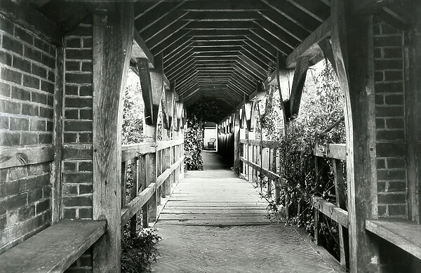 The covered approach to the house, Great Tangley Manor, from The English Manor House (b / w photo)