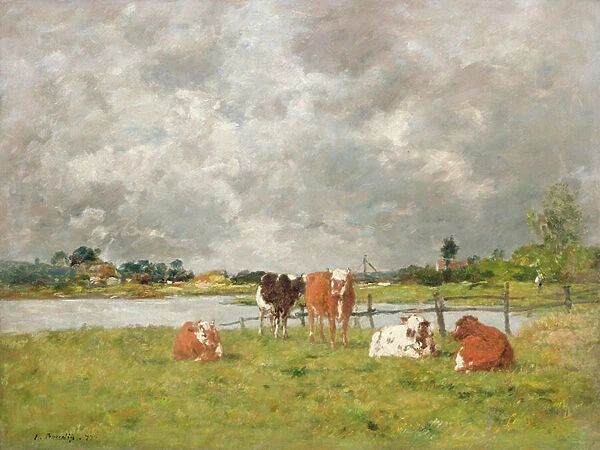 Cows in a Field under a Stormy Sky, 1877 (oil on canvas)