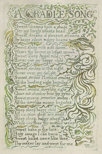 A Cradle Song, plate 25 from Songs of Innocence, 1789 (hand coloured