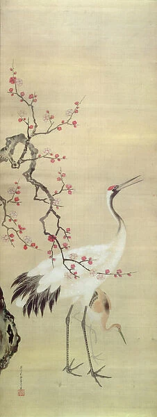 Crane and Blossom, c. 1850-80 (ink and colour on silk)