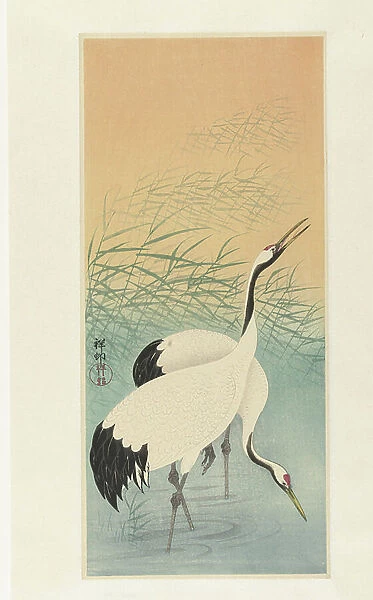 Two cranes, 1925-26 (colour woodcut)
