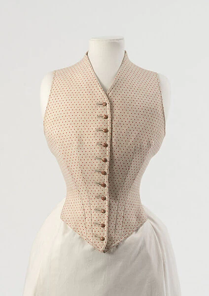 Cream and red spotted wool waistcoat by J & Co. Busvine, 1890s, worn by Queen Alexandra