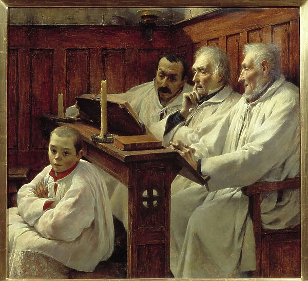 The Creed Priests and choir child reading the Bible. Painting by Tancrede Bastet (1858-1942) 20th century Grenoble, Musee des Beaux Arts Attention! Use of this work may be subject to a third party authorization request or additional fees