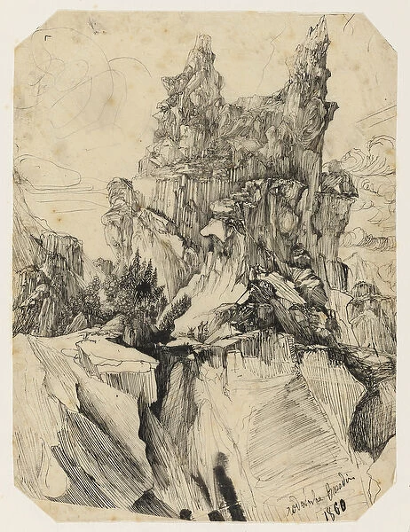 The Crevasse, 1860 (pen & black ink, on cream tracing paper