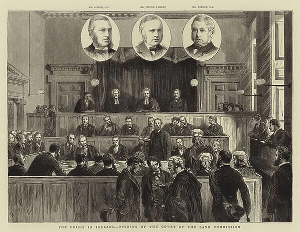 The Crisis in Ireland, Opening of the Court of the Land Commission (engraving)
