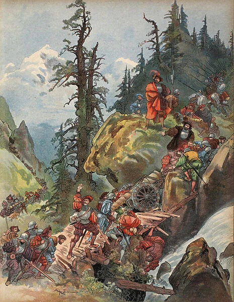 The crossing of the Alps, illustration from Francois Ier: Le Roi Chevalier