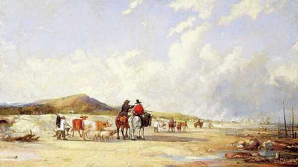 Crossing the Sands to Swansea Market (oil on canvas)
